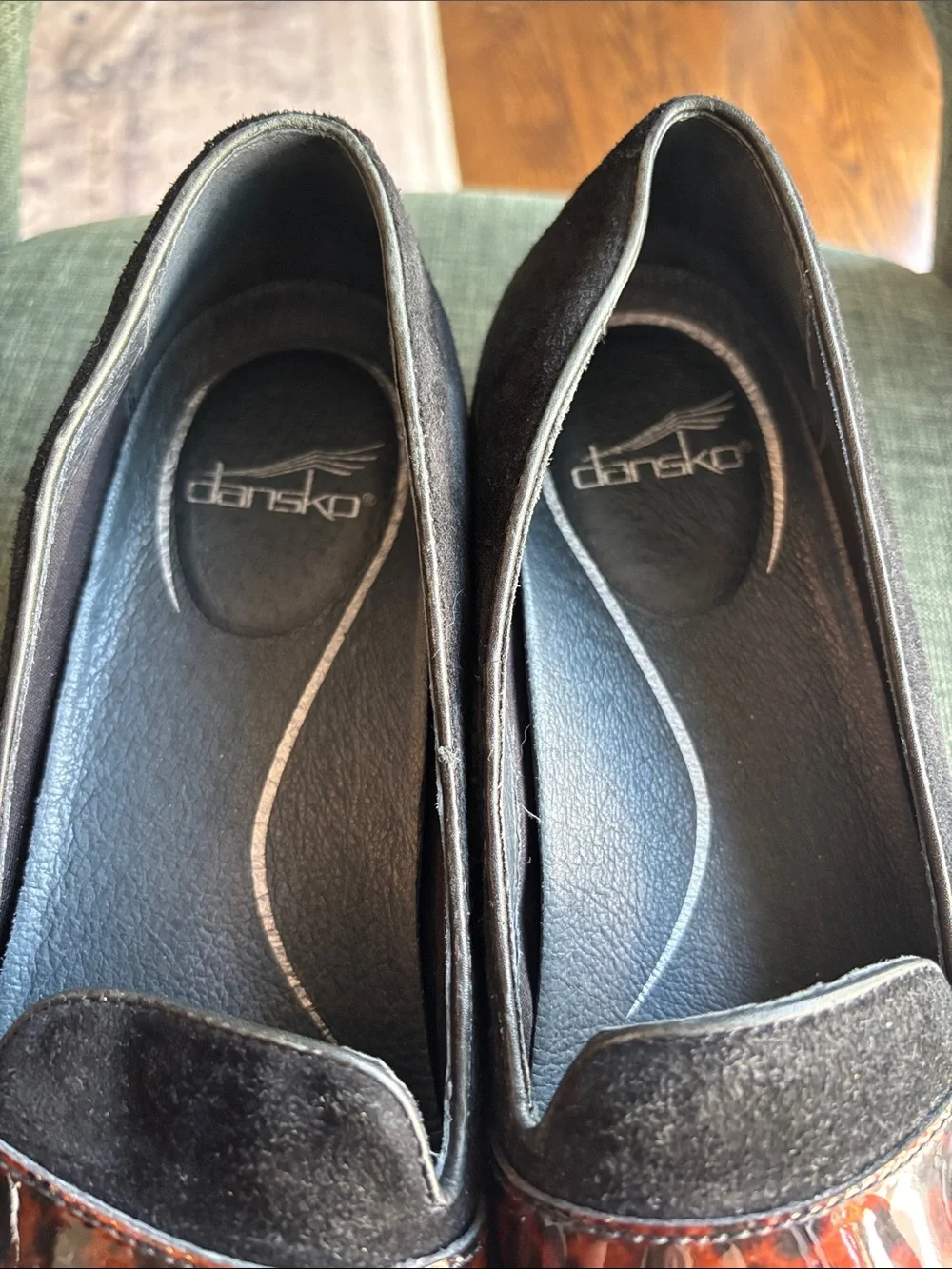 Dansko Olena Loafers Black Suede Flat Leopard-Print slip on supportive women 8.5